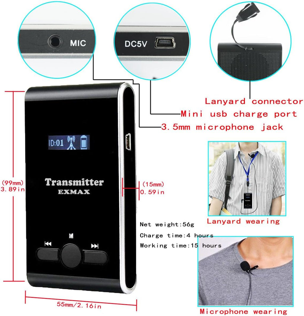 Wireless Tour Guide System Microphone Earphone Headset (1 Transmitter 10 Receivers) U354099