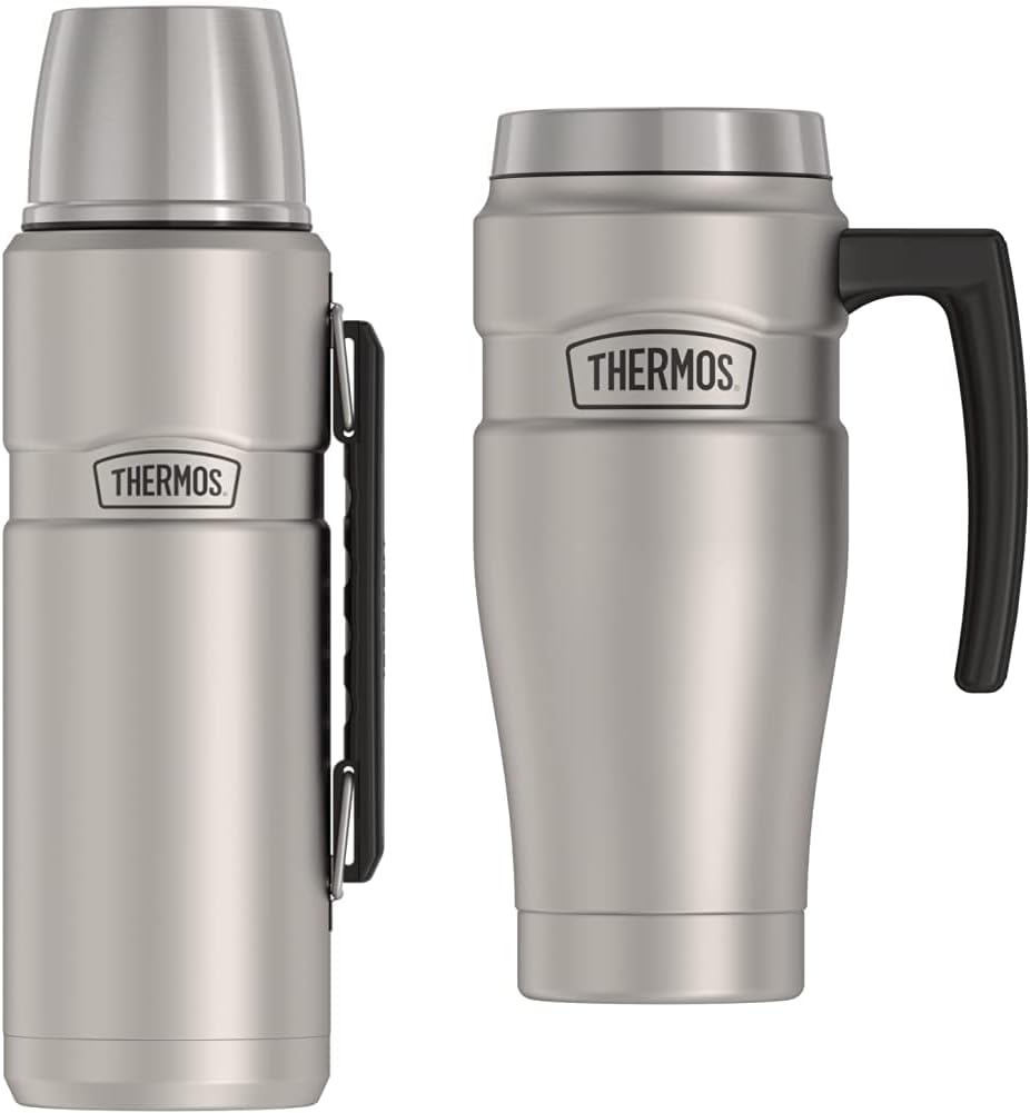 40 Ounce Vacuum-Insulated Stainless Steel Beverage Bottle and 16 Ounce Travel Mug Q385