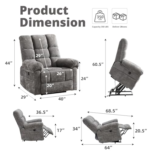 Oversized Power Lift Recliner Chair with Massage and Heat Chenille C4107