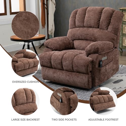 Chenille Beige Power Lift Recliner Chair with Massage and Heat N47141