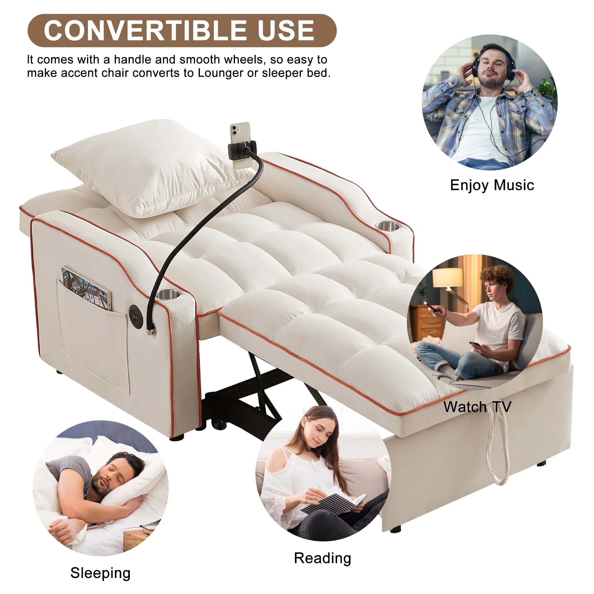 Beige Sleeper Chair Bed R586