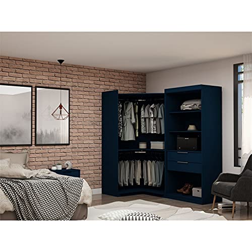 White 2 Piece Corner Wardrobe Closet with Drawers and Hanging Rods L987153