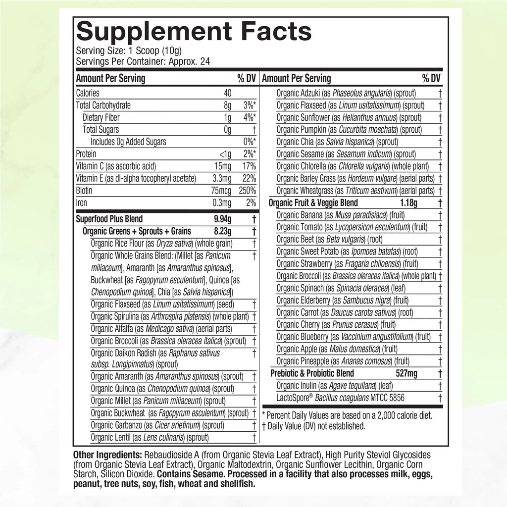 Organic Greens Superfood Supplement Powder Blend, Unflavored, 8.57 oz, 24 Servings Q3420