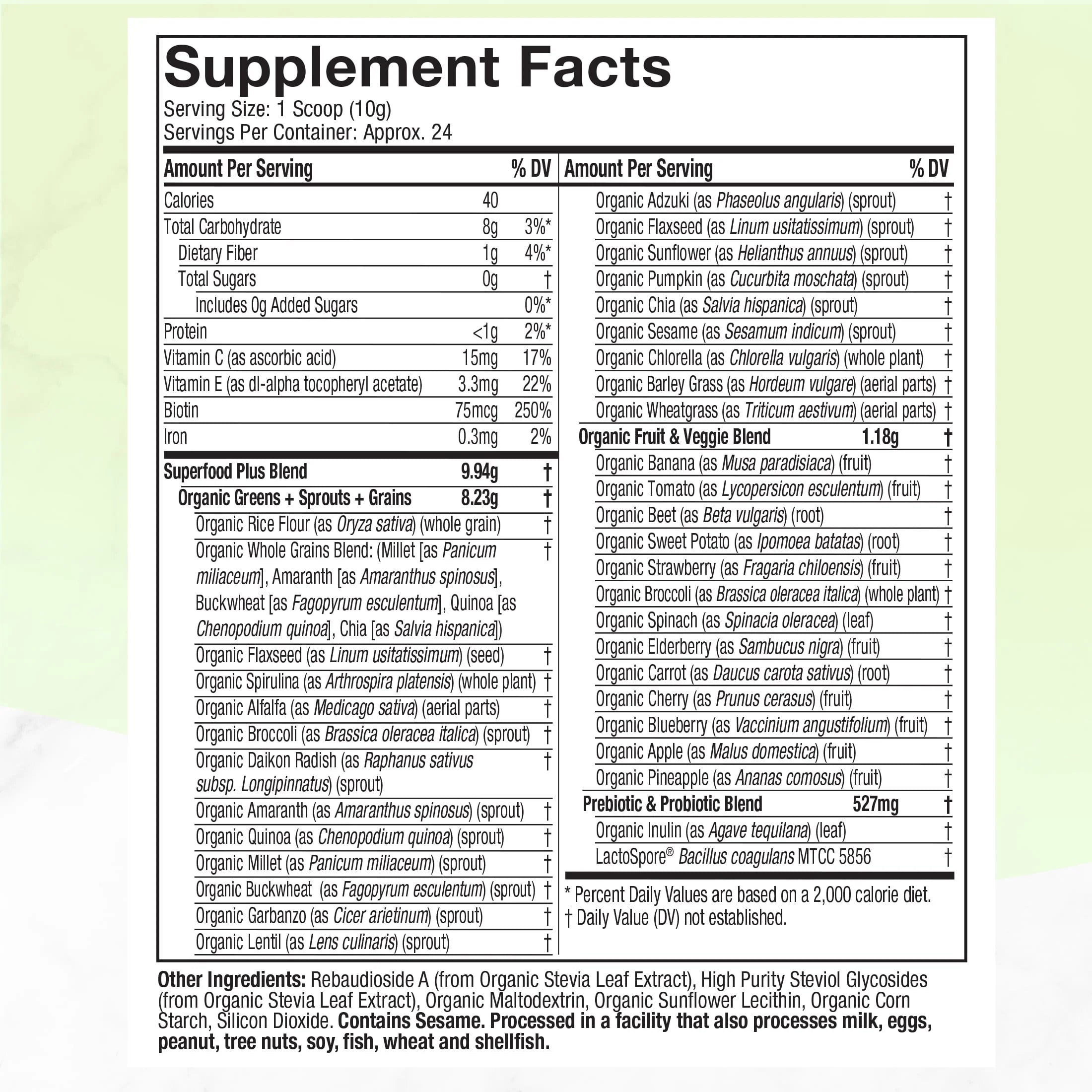 Organic Greens Superfood Supplement Powder Blend, Unflavored, 8.57 oz, 24 Servings Q3420