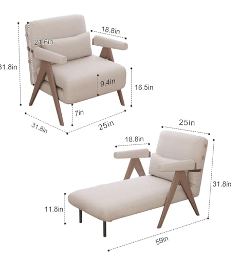 Beige White Convertible Sofa Bed Chair D9754