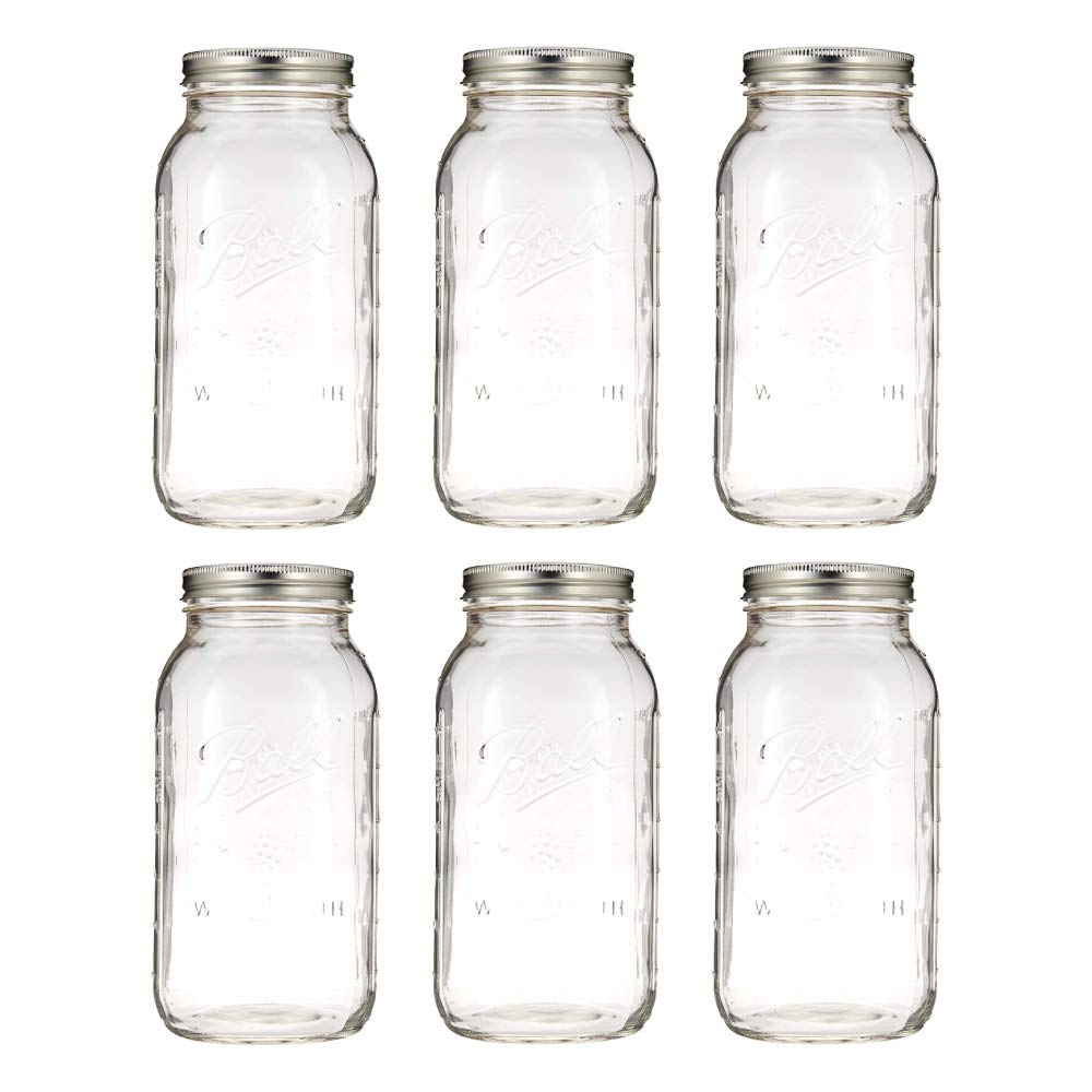 Clear 64 Oz Wide Mouth Half Gallon Jars with Lids and Bands, Set of 6 P10270