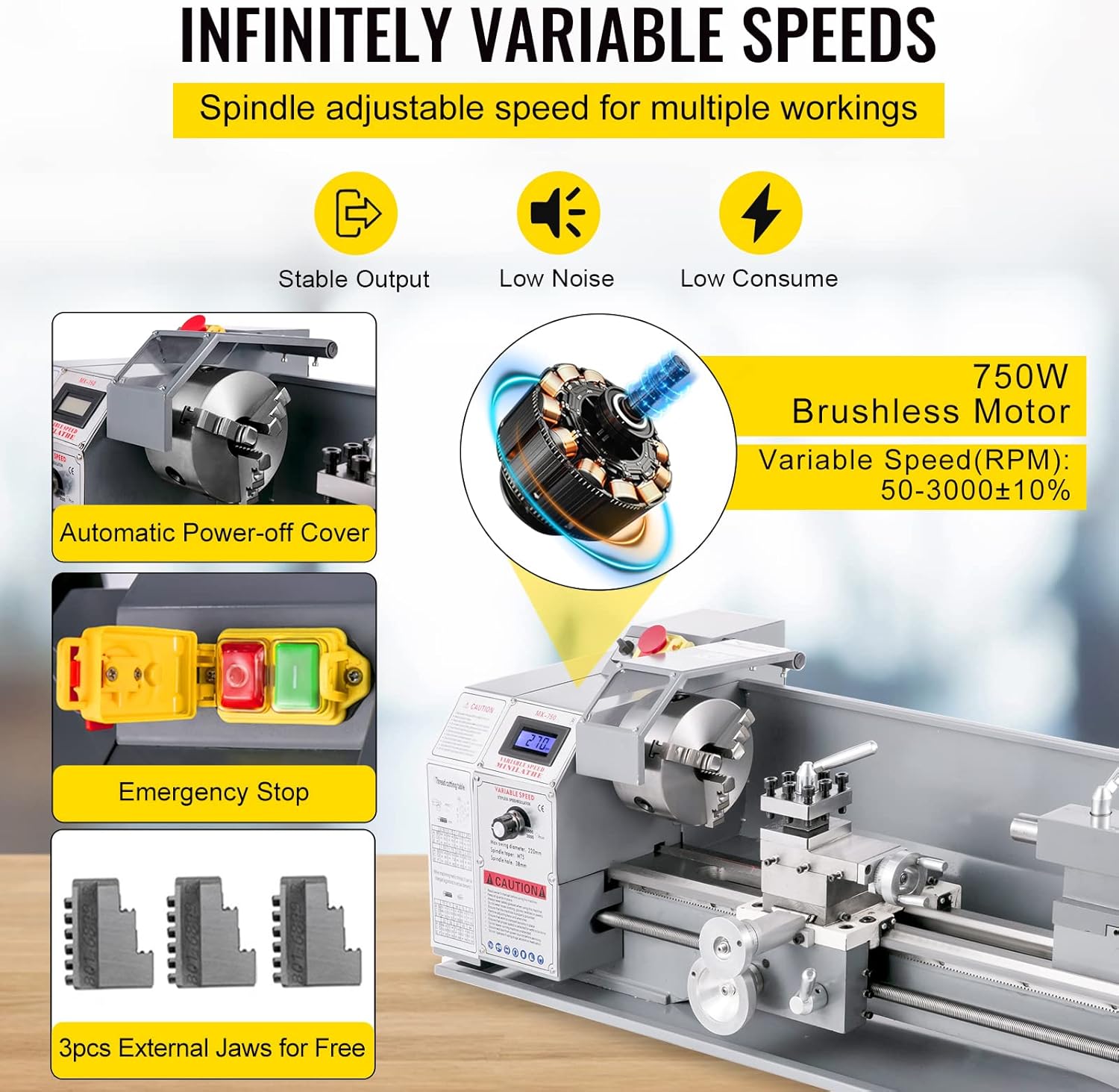 8.7 x 29.5 Inch 750W Metal Lathe B363