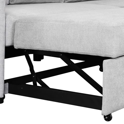 Gray Velvet L Shaped Sleeper Sectional Sofa with Storage Chaise Lounge N386891