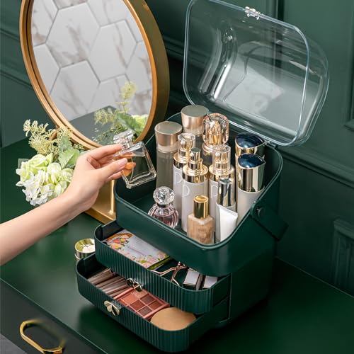 Ivory White 3 Tiers Cosmetic Storage Box with Dust Free Cover and 2 Drawers P7873