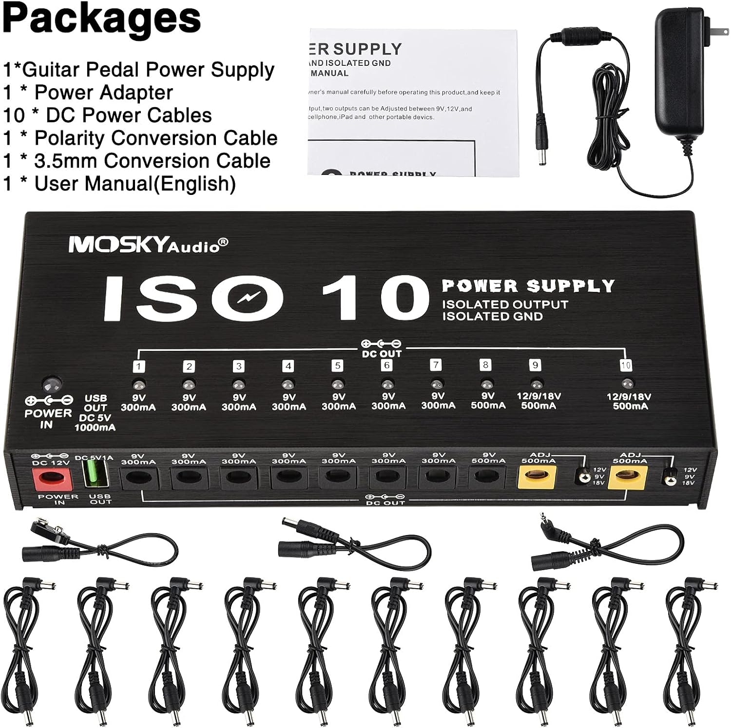 10 Isolated DC Output Guitar Pedal Power Supply O6456