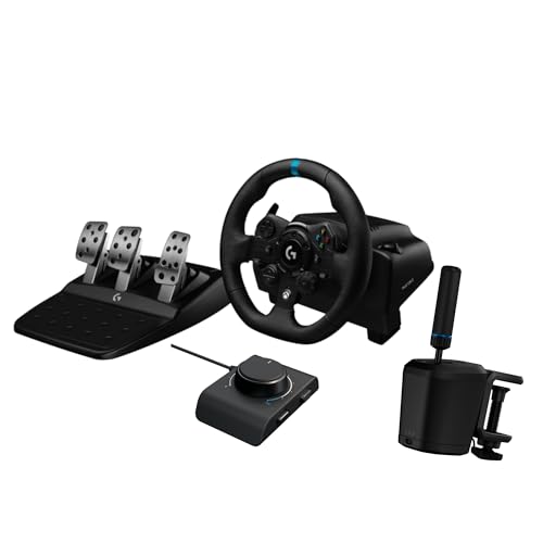 Black Genuine Leather Racing Wheel and Pedals T597