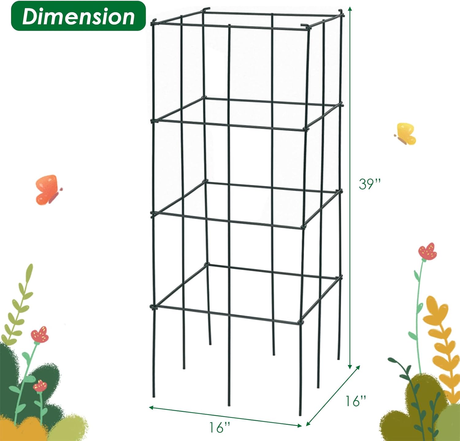 4 Pack 39 Inches Tall Square Plant Support Cage U707596