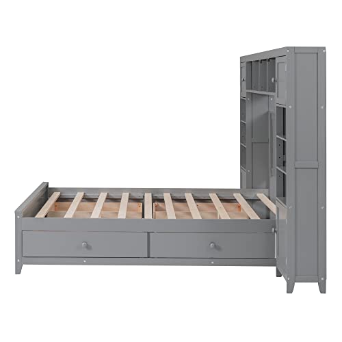White Wood Full Murphy Bed with Shelf J528246