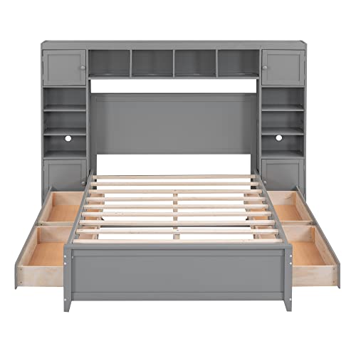 White Wood Full Murphy Bed with Shelf J528246