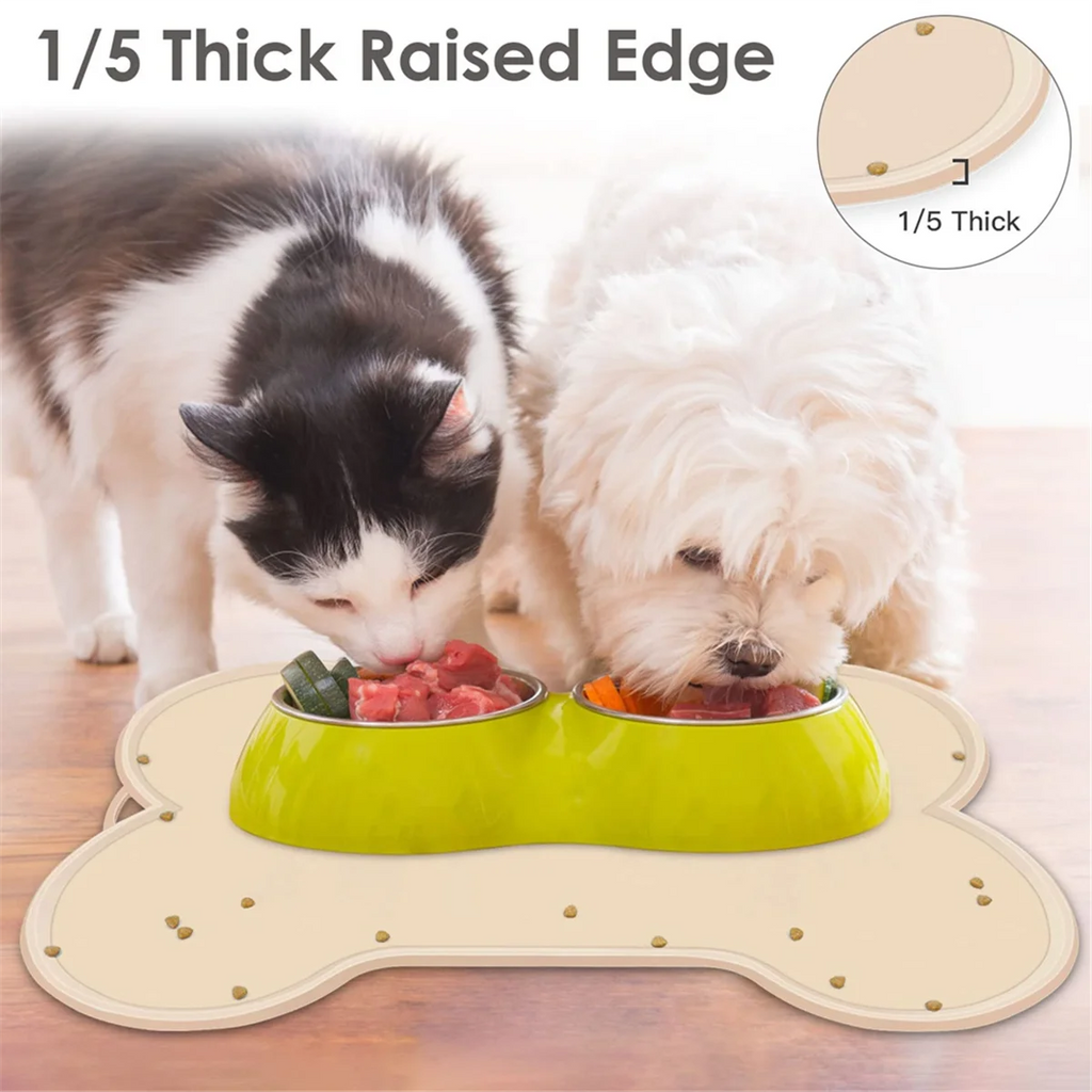 Beige Dog Cat Food Mat Large 22x16Inch Q733721