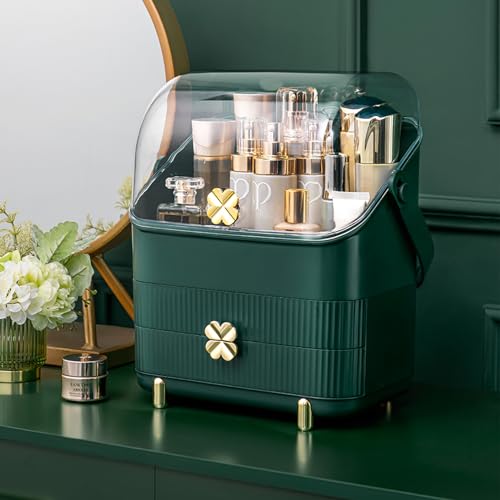 Ivory White 3 Tiers Cosmetic Storage Box with Dust Free Cover and 2 Drawers P7873