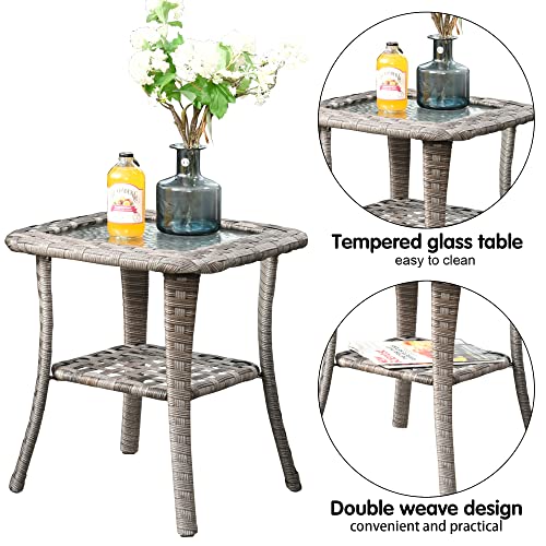 2 Pieces Outdoor Wicker Rattan Rocking Chairs with Cushions, Denim Blue H167001