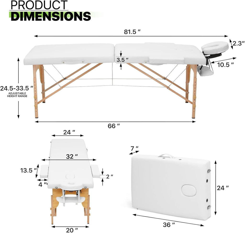 White Beechwood PVC Folding Massage Table with Carry Case K9458