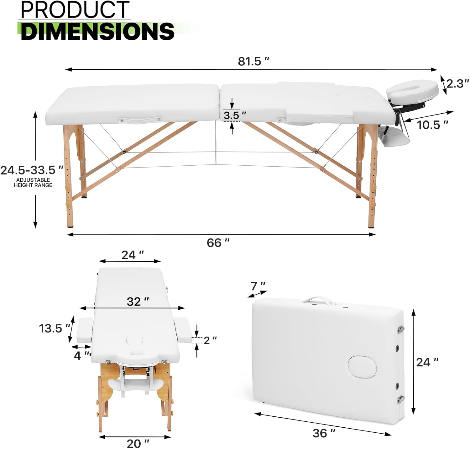 White Beechwood PVC Folding Massage Table with Carry Case K9458