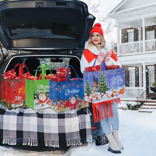 12 PCS Assorted Sizes Reusable Non-Woven Christmas Tote Bags with Handles W803294