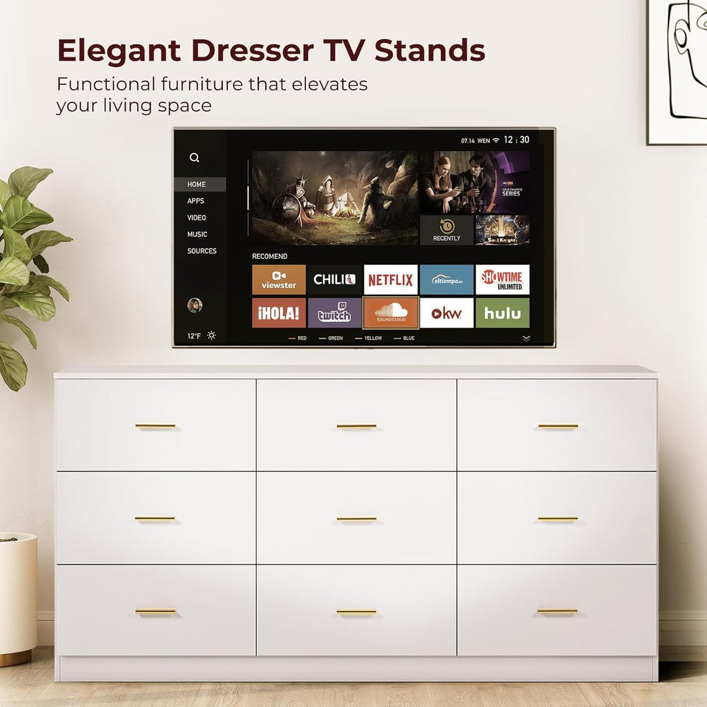White 9 Drawer Dresser with Wooden Top O1823