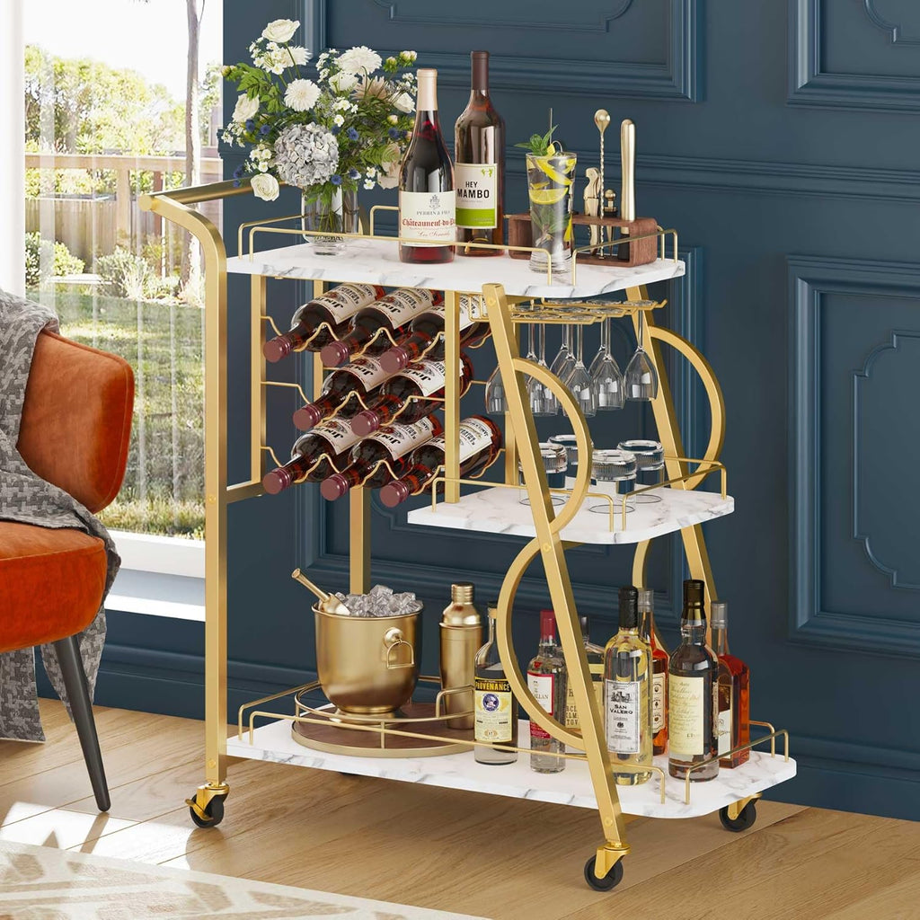 Gold Bar Cart with Wine Rack J535