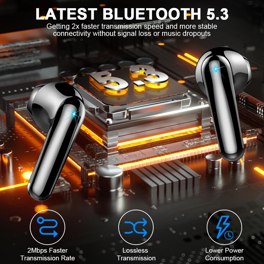 Wireless Earbuds Bluetooth 5.3 50H Playback Hi-Fi Stereo 4 ENC Mics LED Display Charging Case IP7 Waterproof W107249