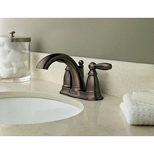 Oil Rubbed Bronze Two-Handle Low Arc Centerset Bathroom Faucet with Drain Assembly J79167