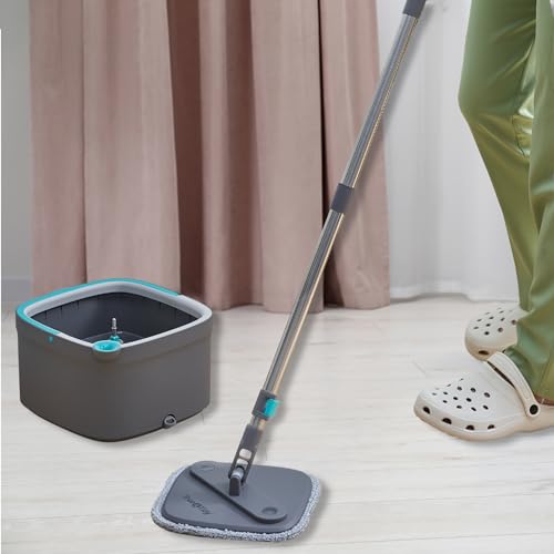 Square Spin Mop and Bucket with 2 Machine Washable Mop Pads E662
