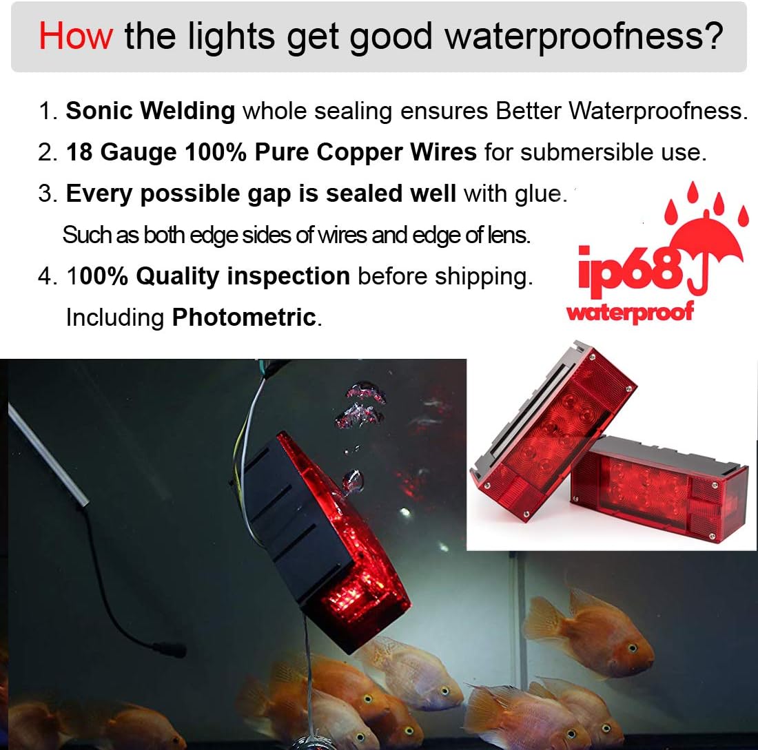 2PCS 12V LED Submersible Rectangular Trailer Lights F825