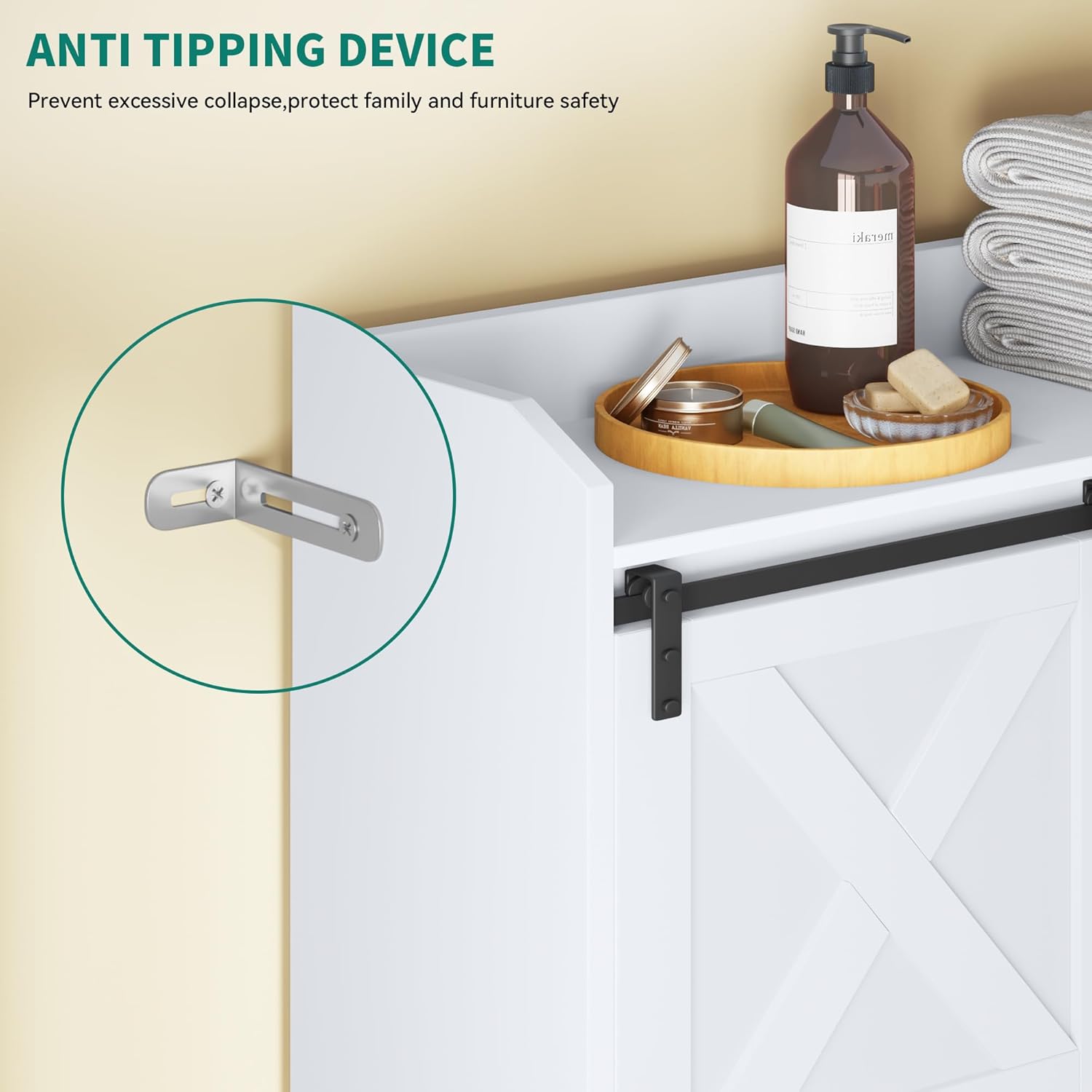 White Over The Toilet Storage Cabinet with Sliding Door I5842