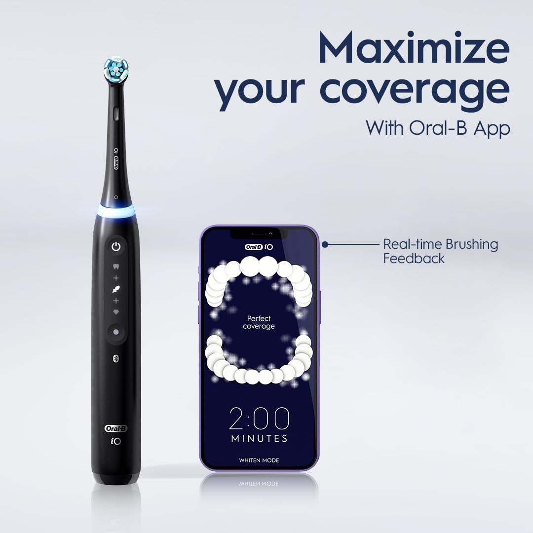 Black Rechargeable Electric Toothbrush with Visible Pressure Sensor, 2 Minute Timer, 5 Cleaning Settings, 1 Replacement Toothbrush Heads, and Travel Case J786