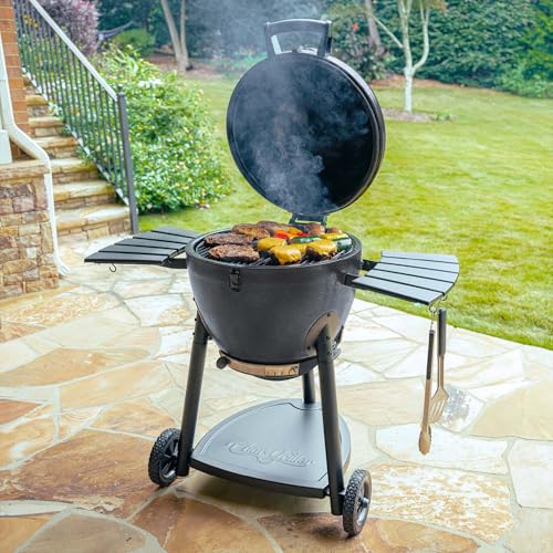Kamado Charcoal Grill and Smoker with Cast Iron Grates and Locking Lid in Graphite A56345