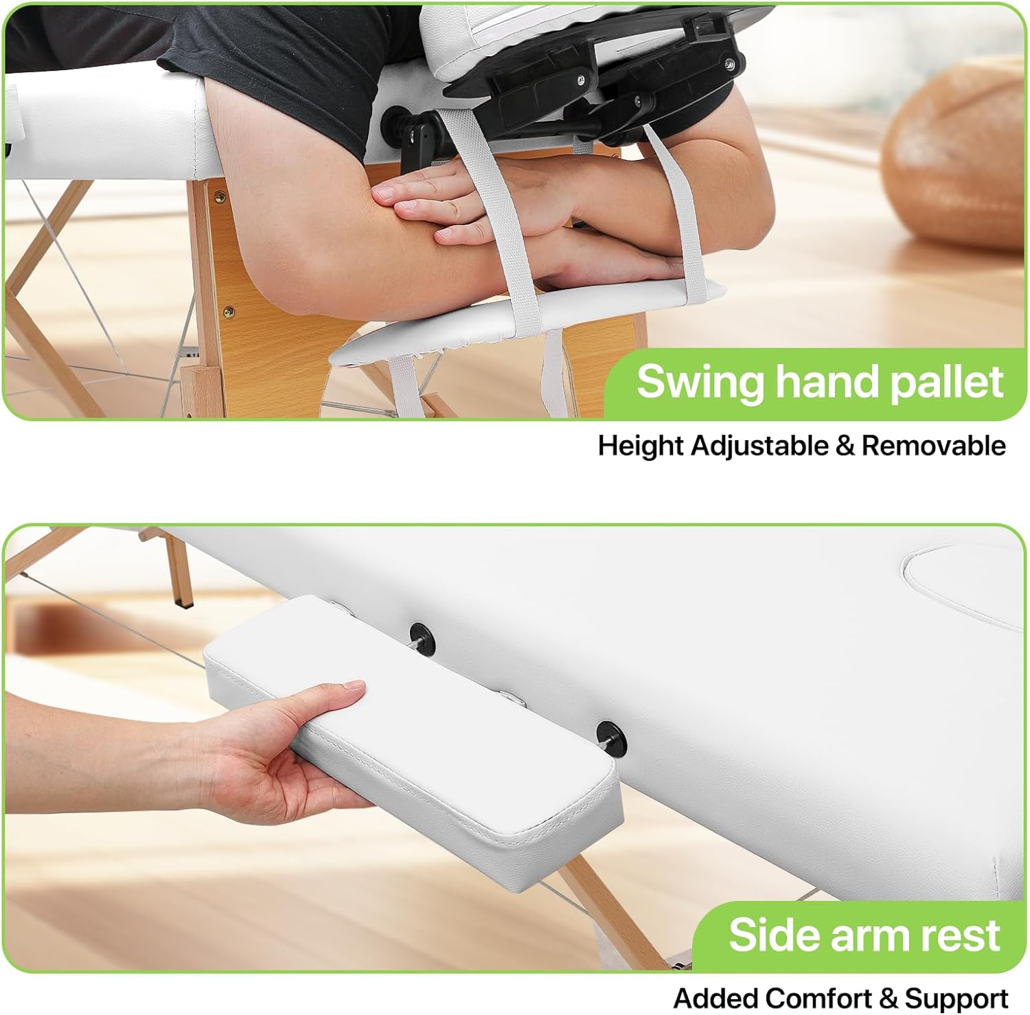 White Beechwood PVC Folding Massage Table with Carry Case K9458