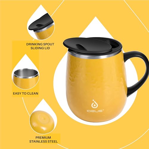 16 oz Insulated Stainless Steel Coffee Mug with Handle and Lid, Ocean Blue I31997