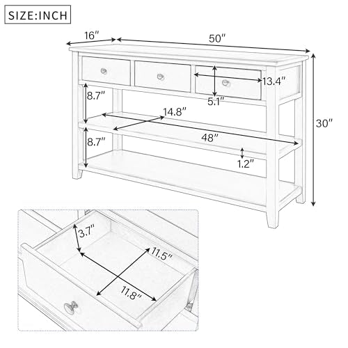 Espresso Console Table with Storage Drawers and Shelves B386299