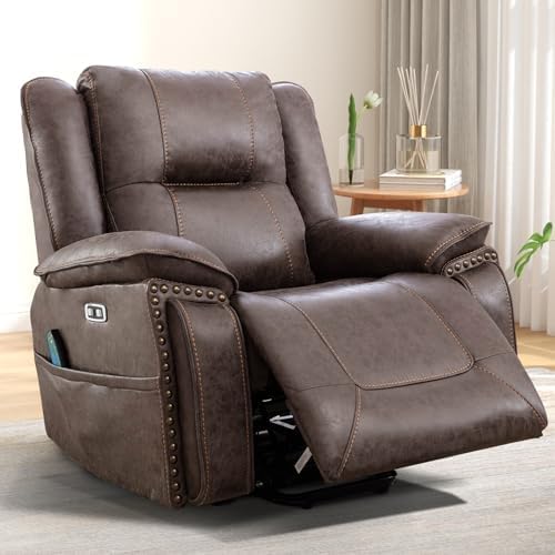 Brown Leather Power Lift Chair with Massage and Heat H16630