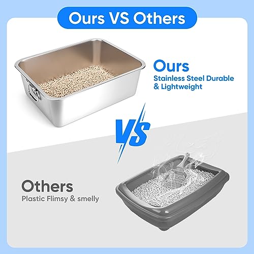 Stainless Steel Litter Box with Handle, 17.5" L x 13.5" W x 6" H, Non Stick Smooth Surface G256786