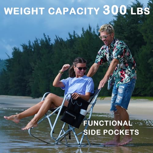 Oversized Rocking Camping Chair with Cooler and Side Pocket (Black/Grey) Y59624