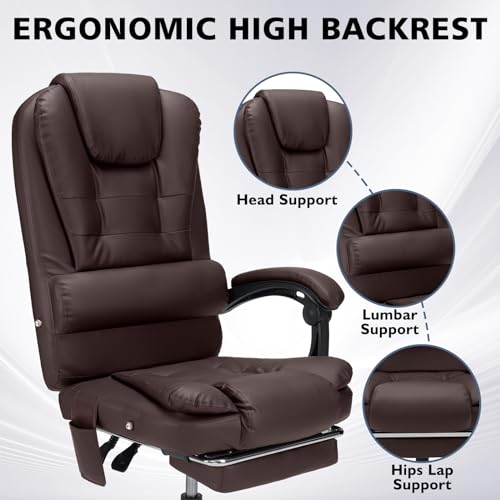 Black Leather High Back Ergonomic Office Chair with Footrest Y592248
