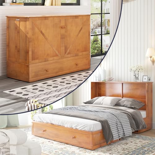 Gray Queen Size Murphy Bed with Storage Drawer Y9330