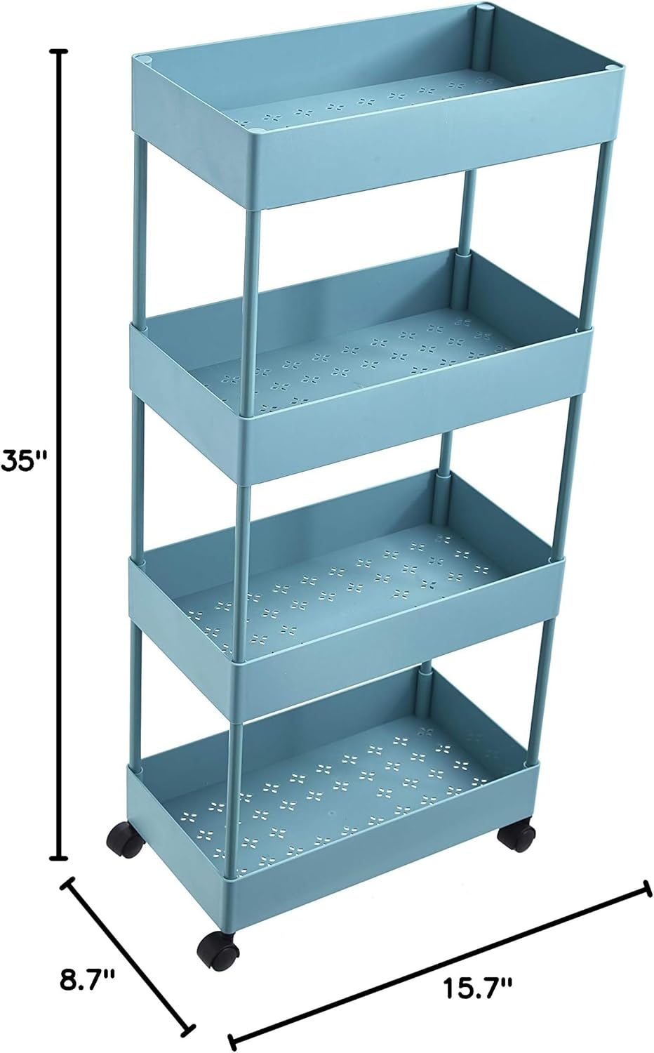 Blue 4-Tier Plastic Rolling Cart with Slim Shelves Z23925