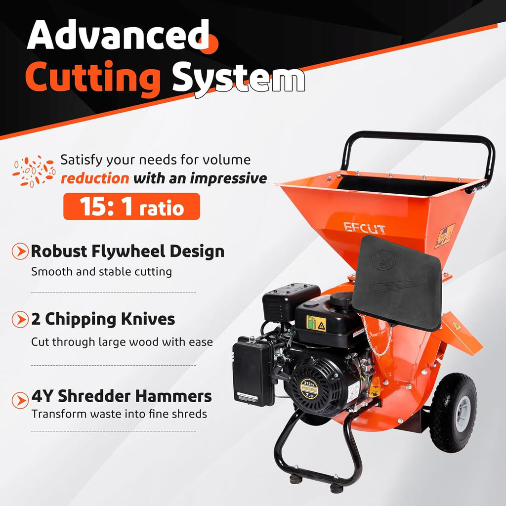 3-in-1 Wood Chipper Shredder Mulcher with Blade Replacements (2 Sets) N458