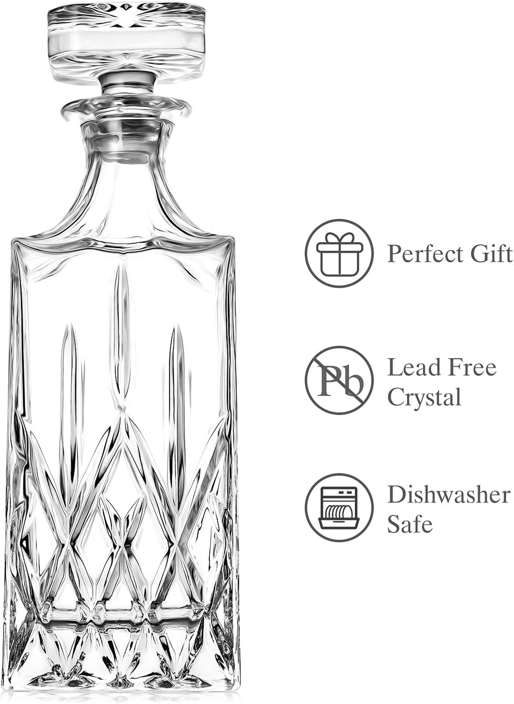 Lead-Free Crystal Whiskey Decanter with Glass Stopper G7823