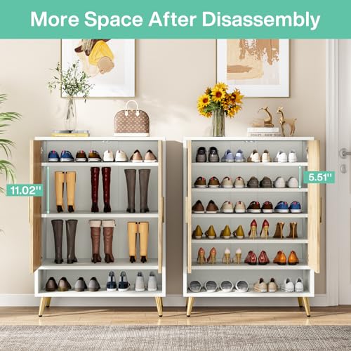 Brown 6-Tier 24 Pairs Wooden Shoe Cabinet with Doors O4630