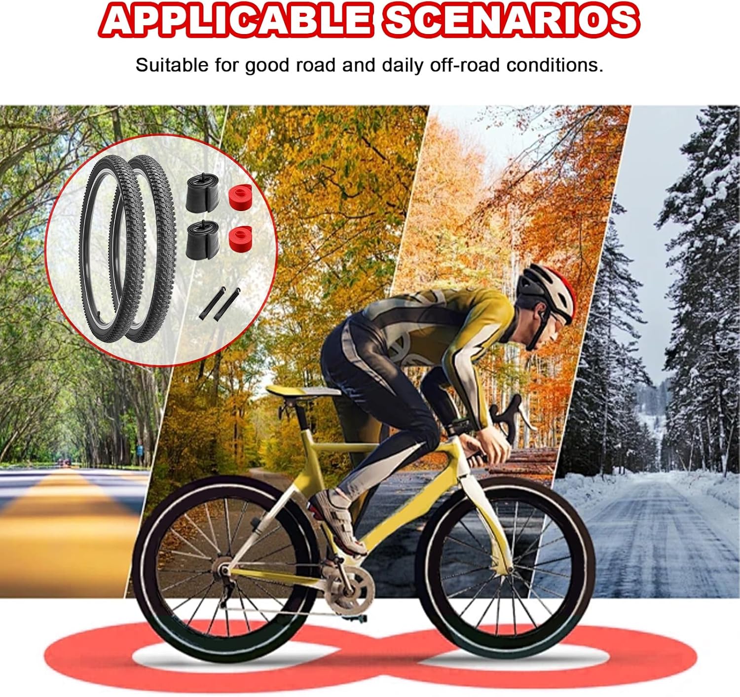 26" x 1.95 Folding Replacement Bicycle Tire with Schrader Valve Tubes, Tire Levers and Liners 2 PCS M729912