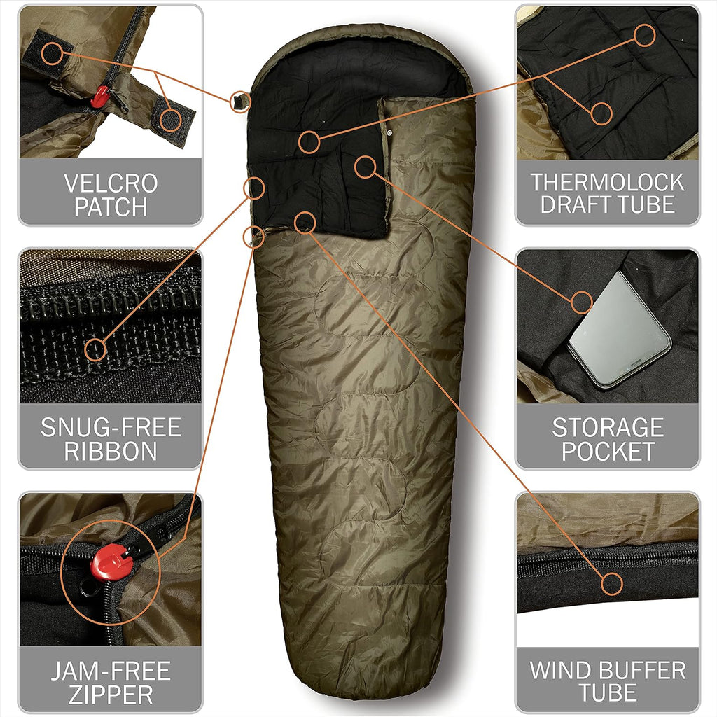 0°F Winter Sleeping Bag for Adults, Mummy Sleeping Bag with Compression Sack, XL 90.6 in Y29059