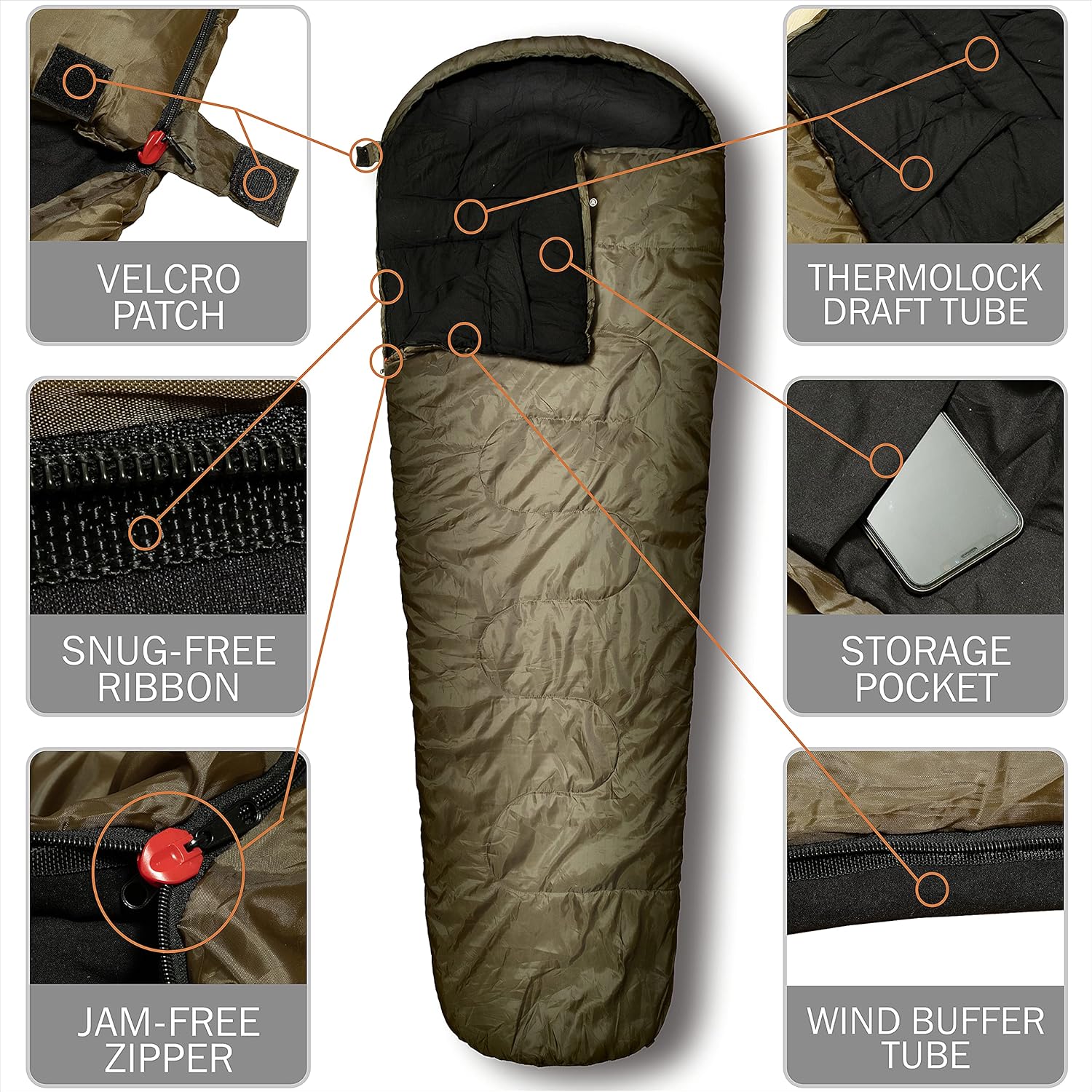 0°F Winter Sleeping Bag for Adults, Mummy Sleeping Bag with Compression Sack, XL 90.6 in Y29059