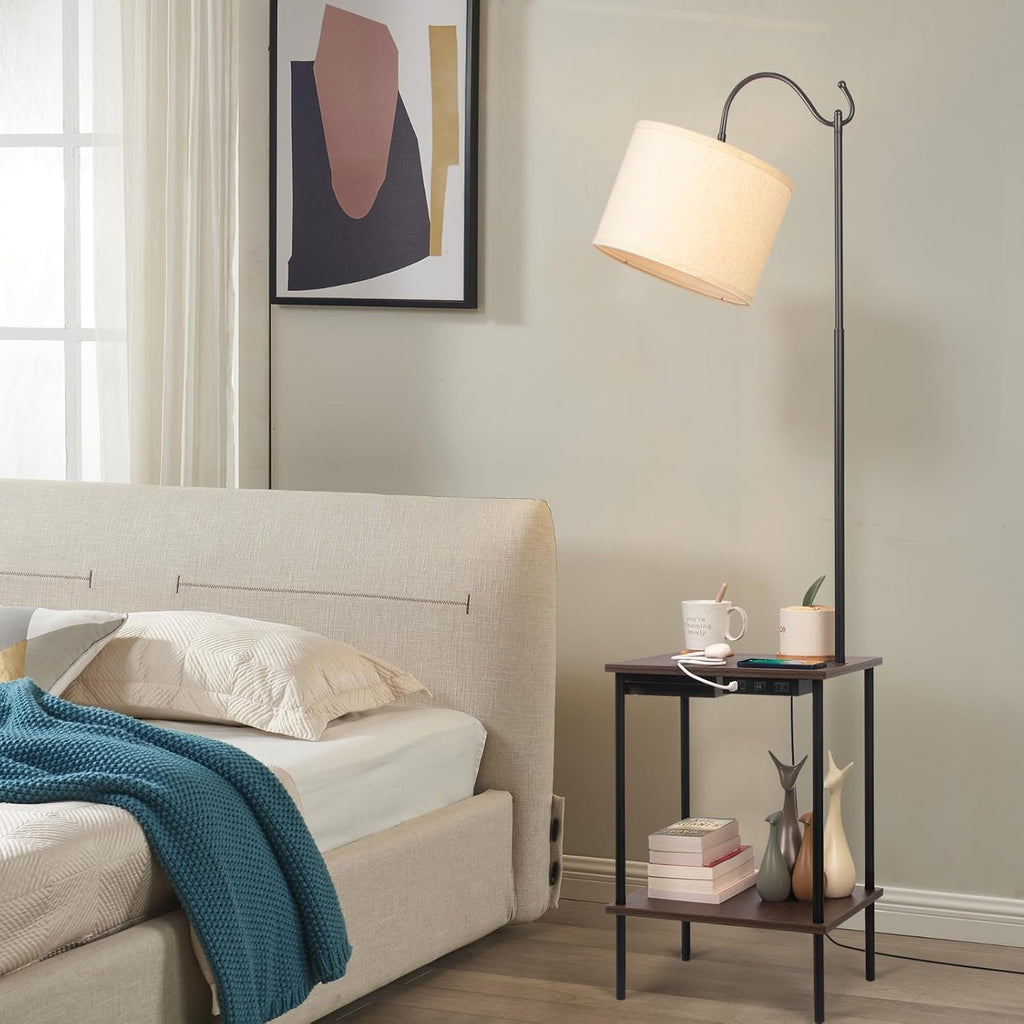 Industrial Rustic Floor Lamp with Wireless USB Charging Port & Power Outlet G7250