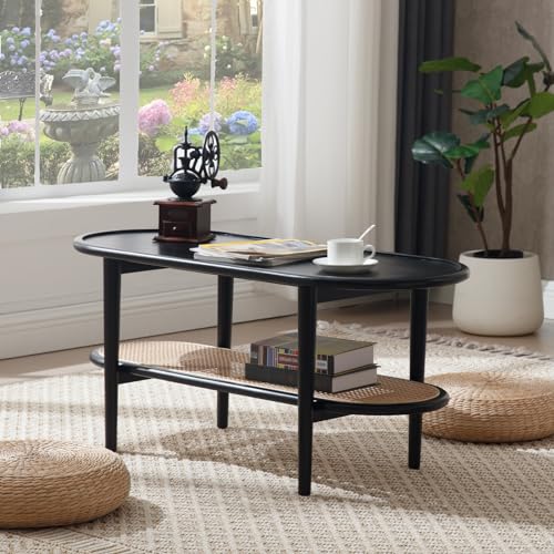 Walnut Oval Cane Coffee Table F5829